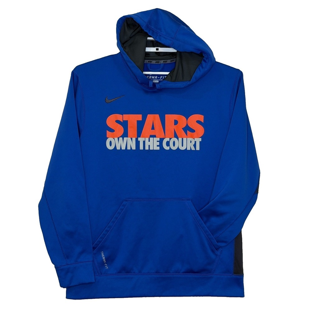 Nike Therma Fit Hoodie Sweatshirt Mens Sz Large Blue Stars Own the Court Pocket